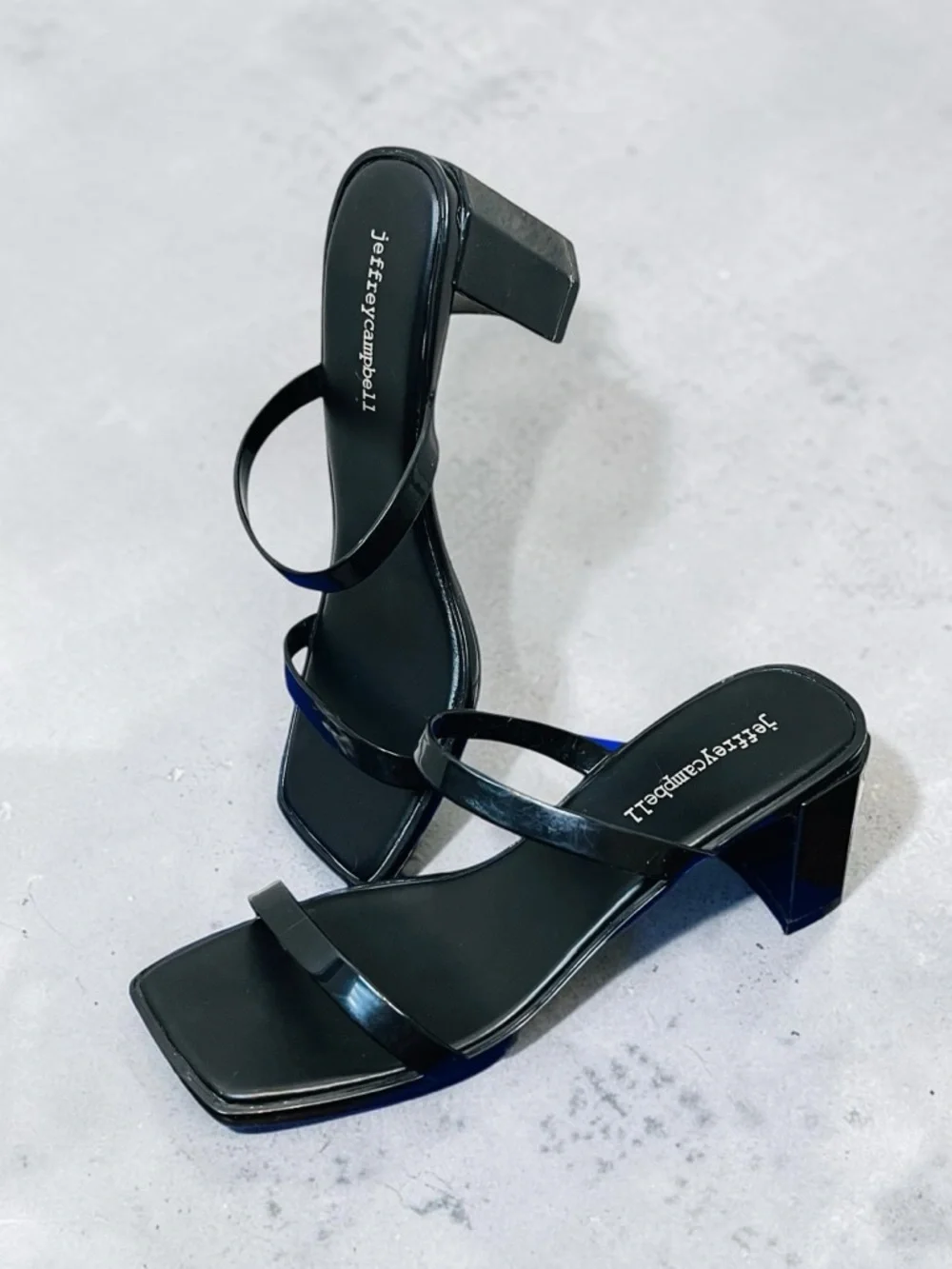 Jeffrey Campbell Black Jelly Strappy Square Chunky Heeled Sandals 6.5/ 7M Y2K